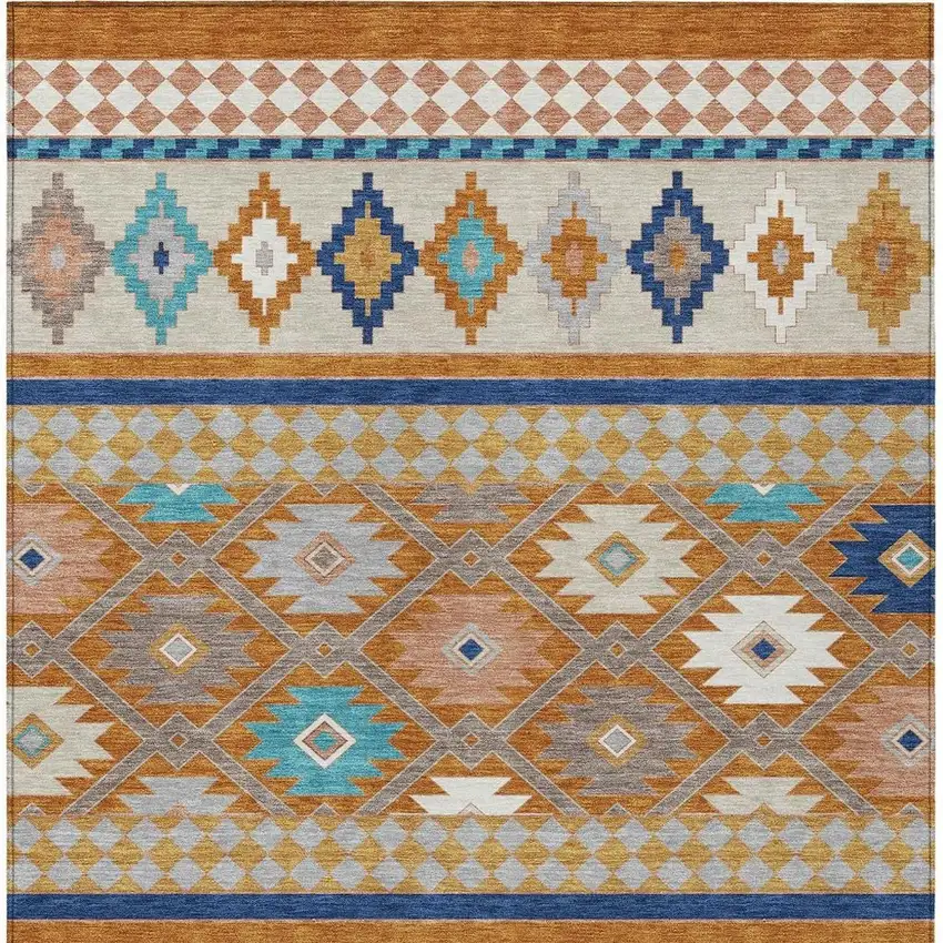Orange And Copper Southwestern Washable Indoor Outdoor Area Rug Photo 4
