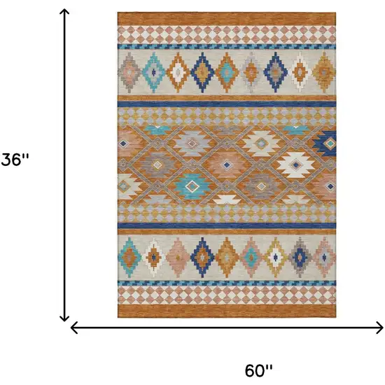Orange And Copper Southwestern Washable Indoor Outdoor Area Rug Photo 7