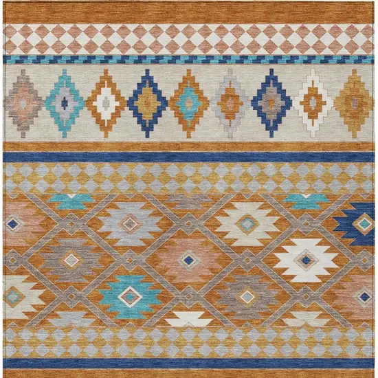 Orange And Copper Southwestern Washable Indoor Outdoor Area Rug Photo 4