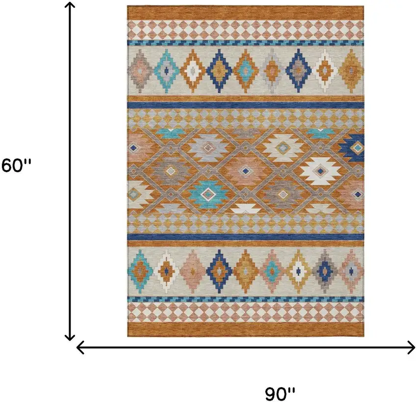 Orange And Copper Southwestern Washable Indoor Outdoor Area Rug Photo 7