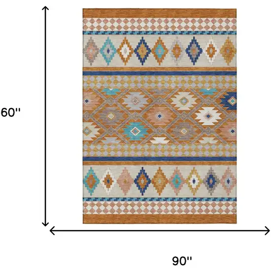 Orange And Copper Southwestern Washable Indoor Outdoor Area Rug Photo 7