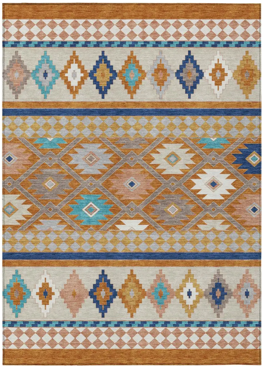 Orange And Copper Southwestern Washable Indoor Outdoor Area Rug Photo 2