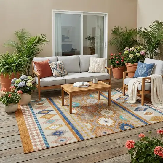 Orange And Copper Southwestern Washable Indoor Outdoor Area Rug Photo 1