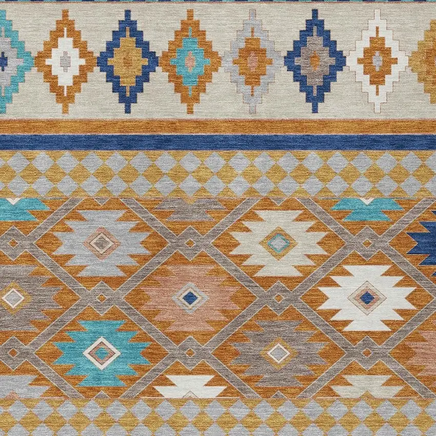 Orange And Copper Southwestern Washable Indoor Outdoor Area Rug Photo 3