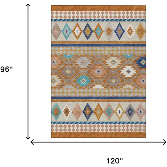 Orange And Copper Southwestern Washable Indoor Outdoor Area Rug Photo 7