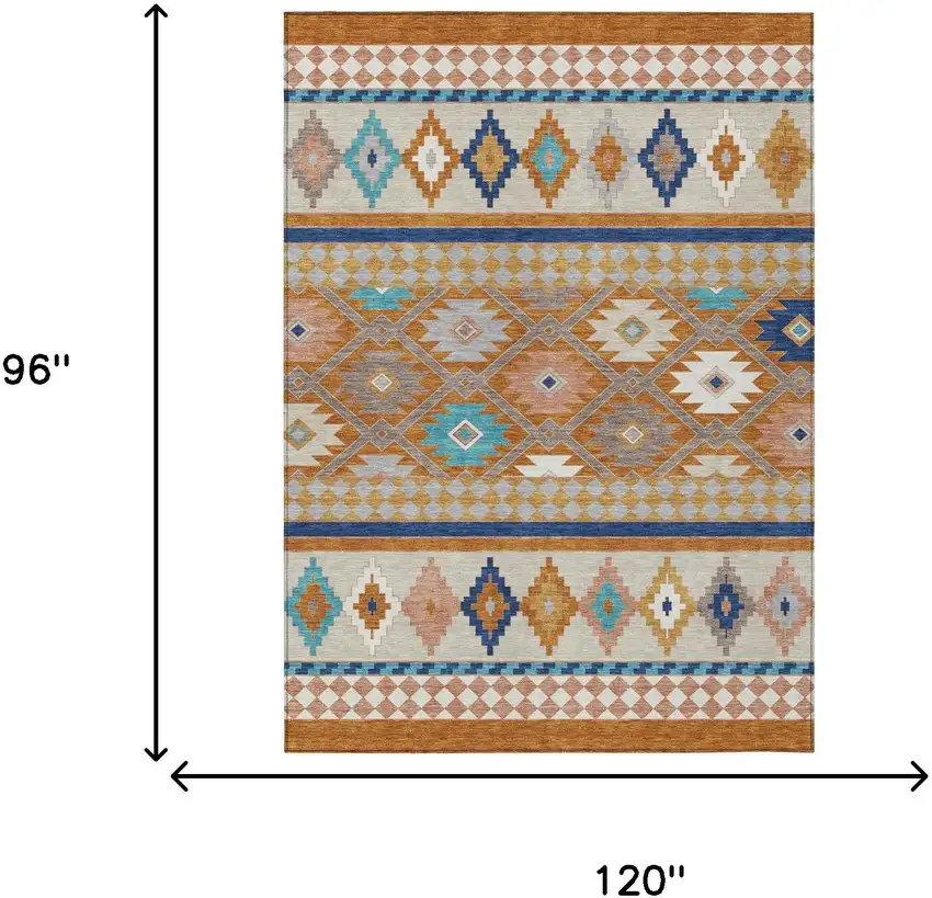 Orange And Copper Southwestern Washable Indoor Outdoor Area Rug Photo 7