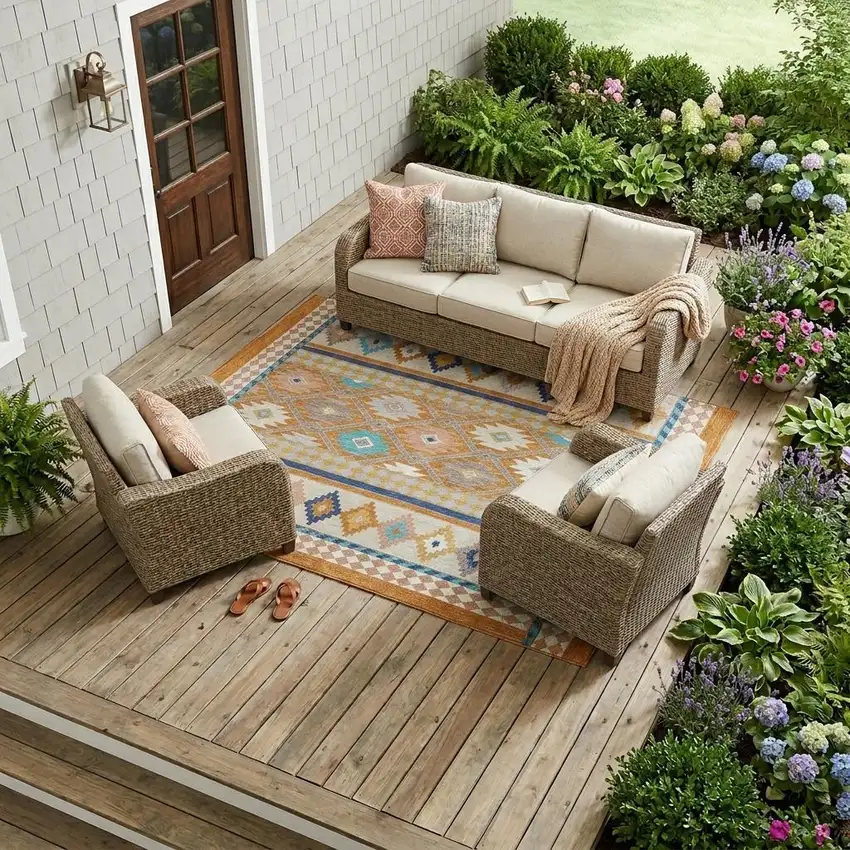 Orange And Copper Southwestern Washable Indoor Outdoor Area Rug Photo 1