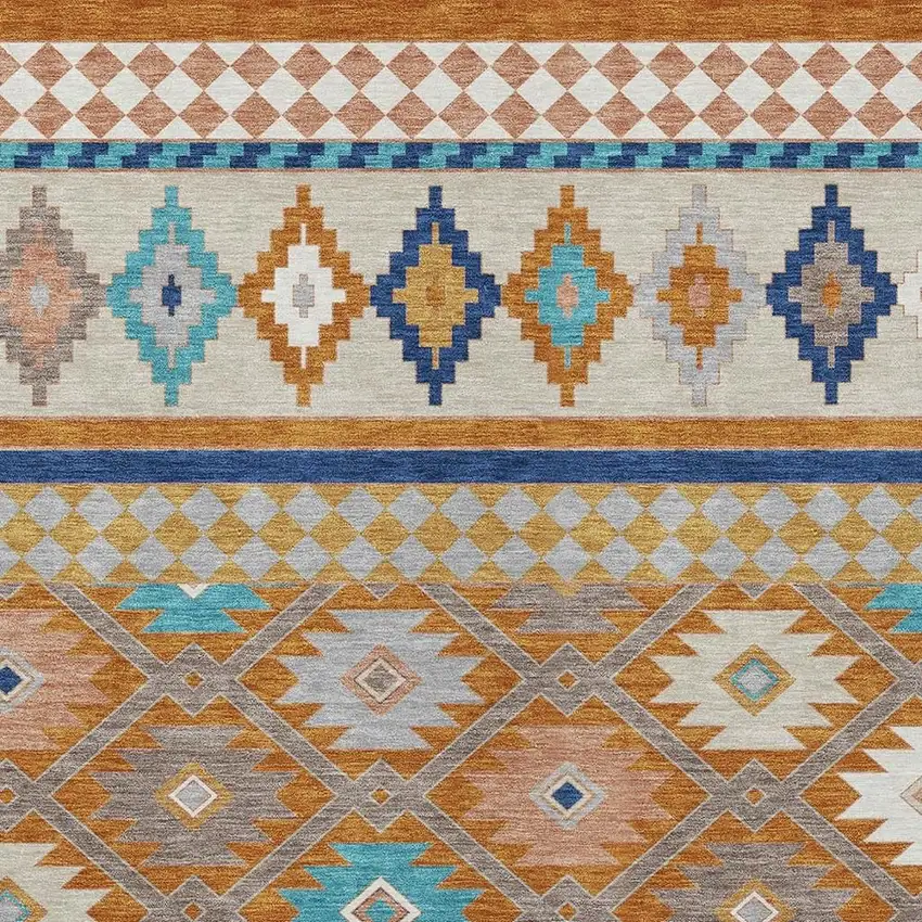 Orange And Copper Southwestern Washable Indoor Outdoor Area Rug Photo 3