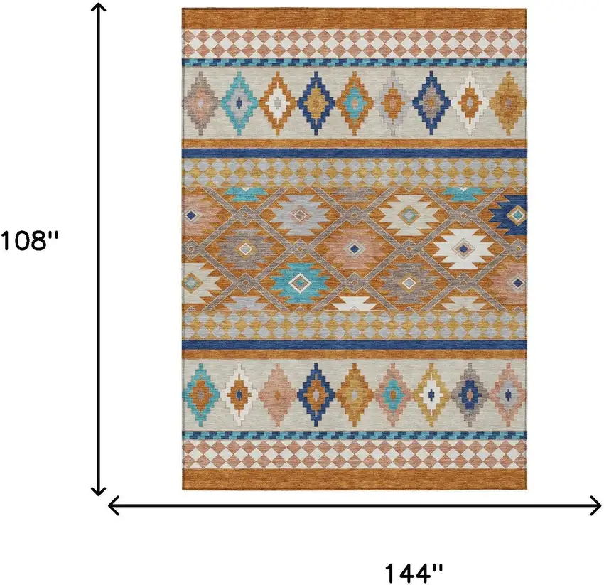 Orange And Copper Southwestern Washable Indoor Outdoor Area Rug Photo 7