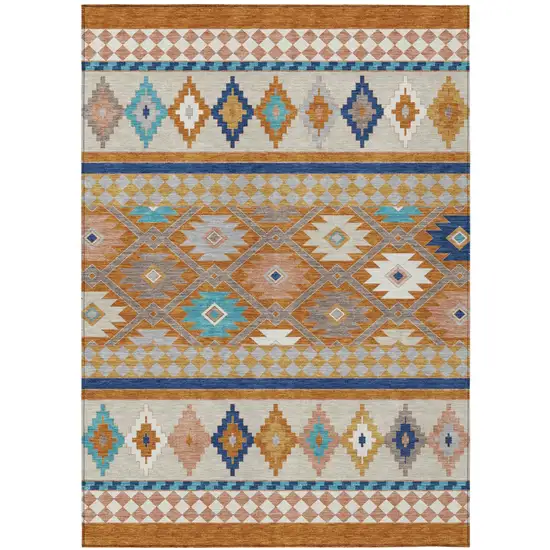 Orange And Copper Southwestern Washable Indoor Outdoor Area Rug Photo 2