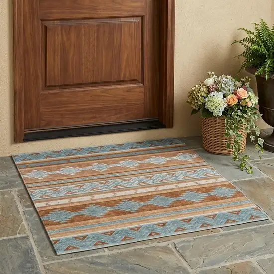Orange And Copper Southwestern Washable Indoor Outdoor Area Rug Photo 1