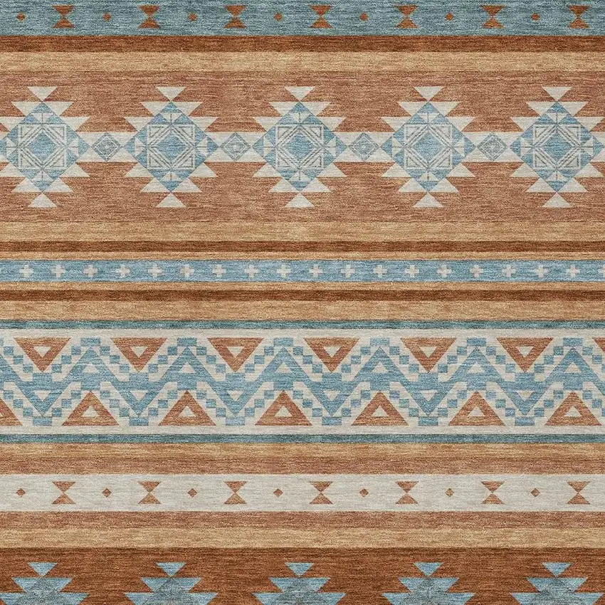 Orange And Copper Southwestern Washable Indoor Outdoor Area Rug Photo 3