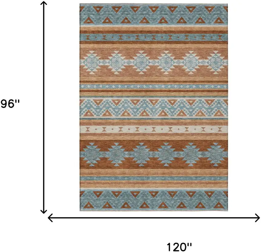 Orange And Copper Southwestern Washable Indoor Outdoor Area Rug Photo 7
