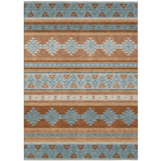 Orange And Copper Southwestern Washable Indoor Outdoor Area Rug Photo 2