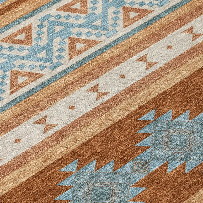 Orange And Copper Southwestern Washable Indoor Outdoor Area Rug Photo 6