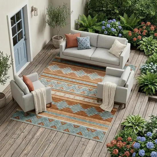Orange And Copper Southwestern Washable Indoor Outdoor Area Rug Photo 1