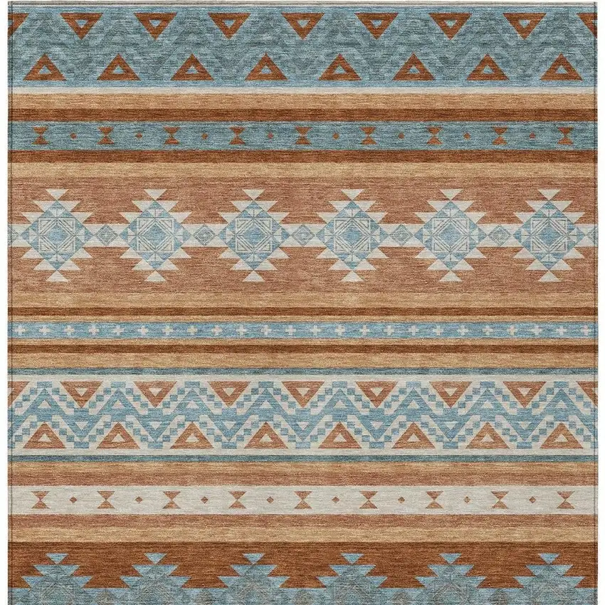 Orange And Copper Southwestern Washable Indoor Outdoor Area Rug Photo 4