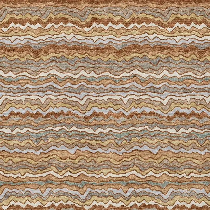 Orange And Copper Striped Washable Indoor Outdoor Area Rug Photo 2