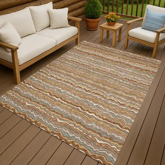 Orange And Copper Striped Washable Indoor Outdoor Area Rug Photo 4