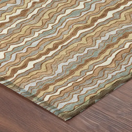 Orange And Copper Striped Washable Indoor Outdoor Area Rug Photo 8