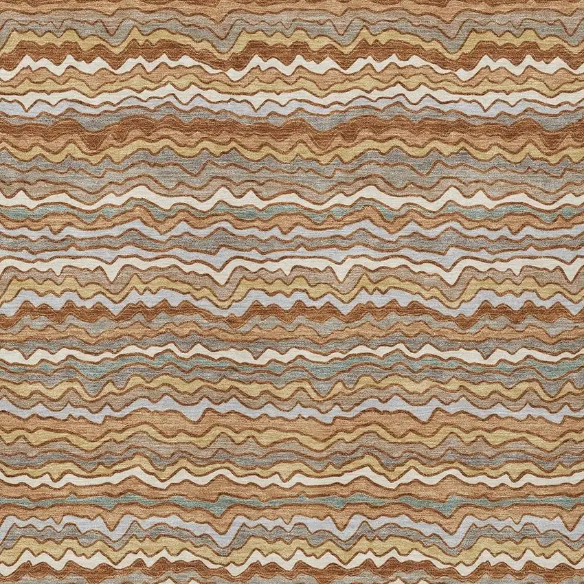 Orange And Copper Striped Washable Indoor Outdoor Area Rug Photo 2