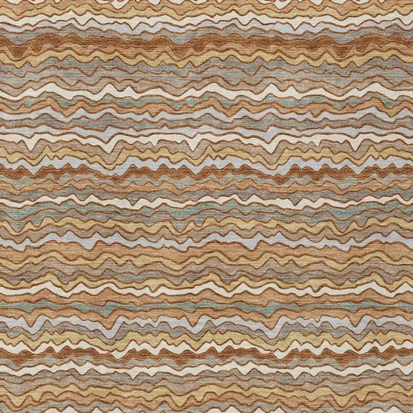 Orange And Copper Striped Washable Indoor Outdoor Area Rug Photo 2