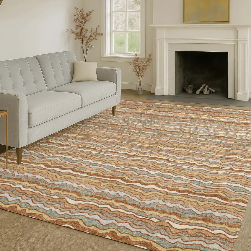 Orange And Copper Striped Washable Indoor Outdoor Area Rug Photo 6