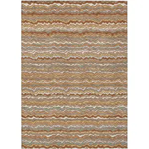 Photo of Orange And Copper Striped Washable Indoor Outdoor Area Rug