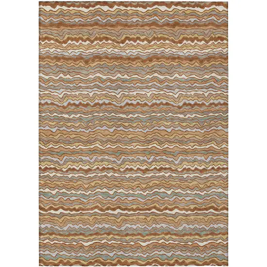 Orange And Copper Striped Washable Indoor Outdoor Area Rug Photo 1