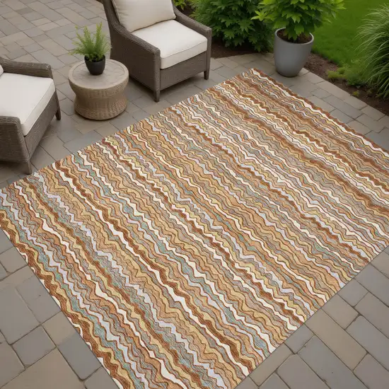 Orange And Copper Striped Washable Indoor Outdoor Area Rug Photo 7