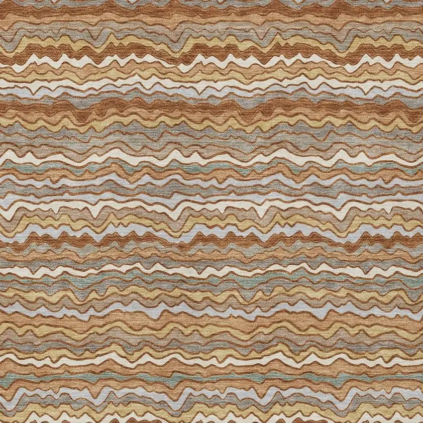 Orange And Copper Striped Washable Indoor Outdoor Area Rug Photo 2