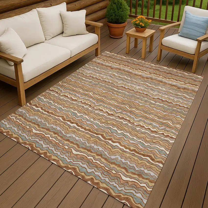 Orange And Copper Striped Washable Indoor Outdoor Area Rug Photo 4