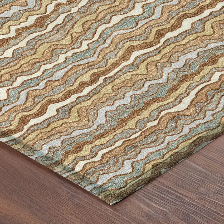 Orange And Copper Striped Washable Indoor Outdoor Area Rug Photo 8