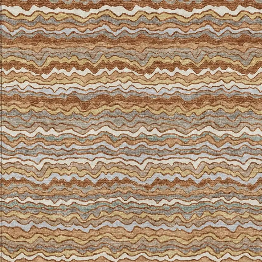 Orange And Copper Striped Washable Indoor Outdoor Area Rug Photo 2