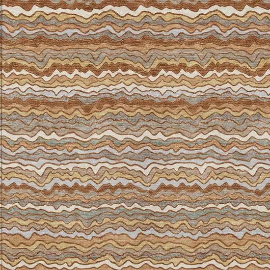 Orange And Copper Striped Washable Indoor Outdoor Area Rug Photo 2