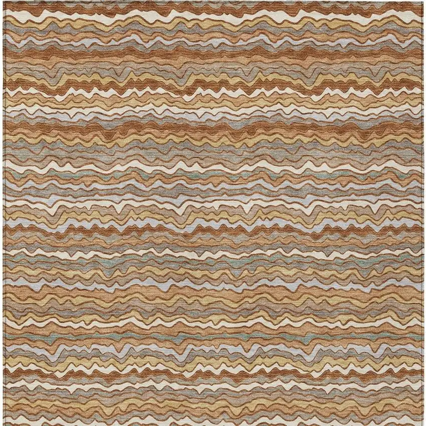 Orange And Copper Striped Washable Indoor Outdoor Area Rug Photo 3