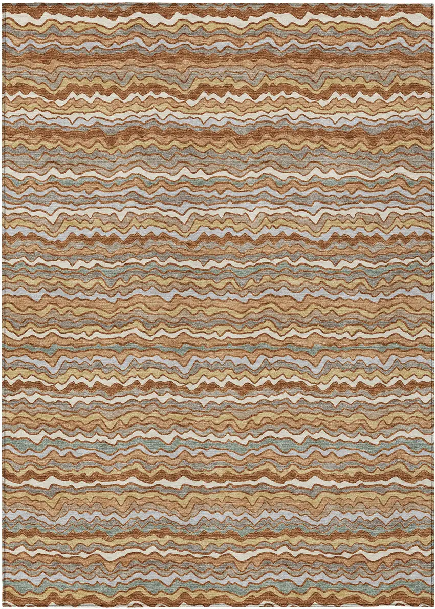 Orange And Copper Striped Washable Indoor Outdoor Area Rug Photo 1