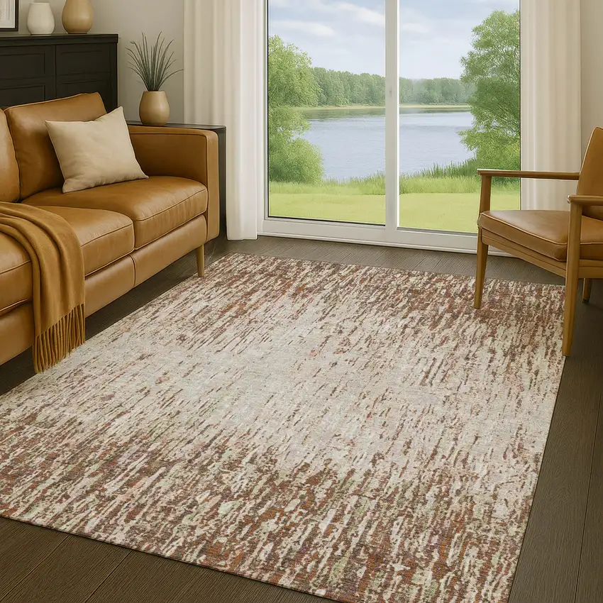 Orange And Copper Striped Washable Indoor Outdoor Area Rug Photo 5