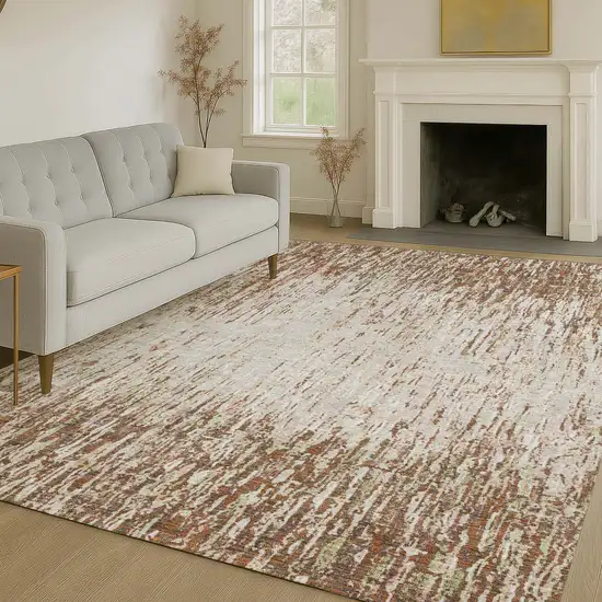 Orange And Copper Striped Washable Indoor Outdoor Area Rug Photo 6