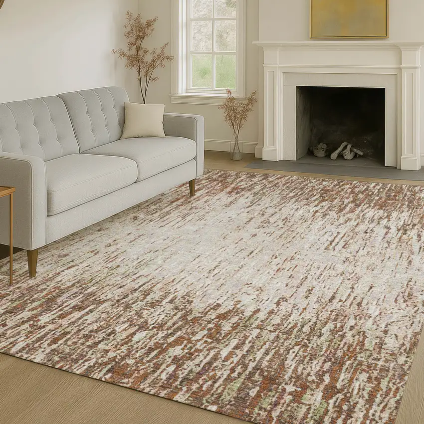 Orange And Copper Striped Washable Indoor Outdoor Area Rug Photo 6