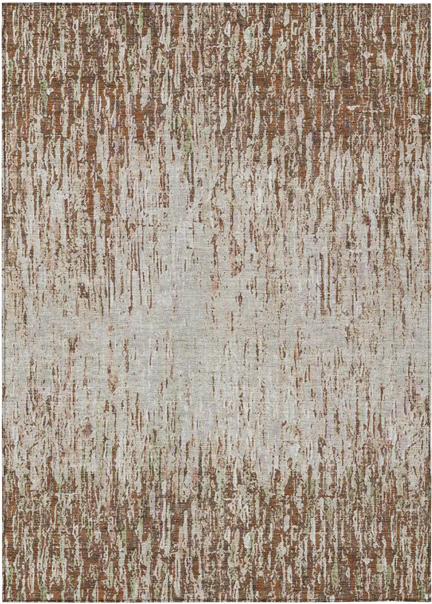 Orange And Copper Striped Washable Indoor Outdoor Area Rug Photo 1