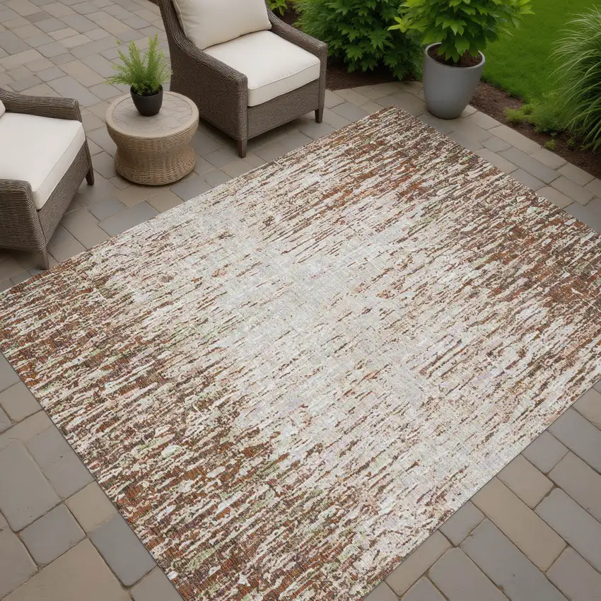 Orange And Copper Striped Washable Indoor Outdoor Area Rug Photo 7