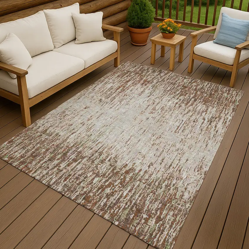 Orange And Copper Striped Washable Indoor Outdoor Area Rug Photo 4