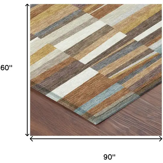Orange And Copper Striped Washable Indoor Outdoor Area Rug Photo 6
