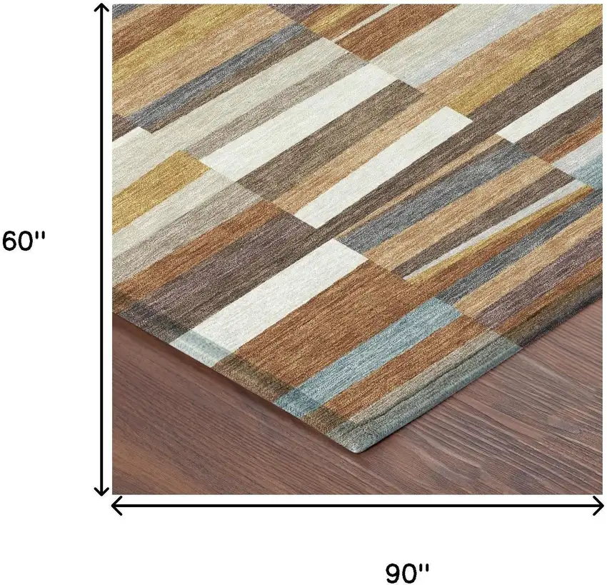 Orange And Copper Striped Washable Indoor Outdoor Area Rug Photo 6
