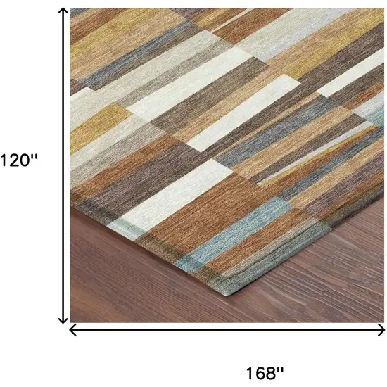 Orange And Copper Striped Washable Indoor Outdoor Area Rug Photo 6