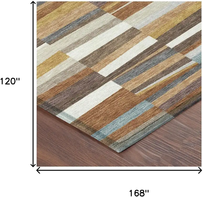 Orange And Copper Striped Washable Indoor Outdoor Area Rug Photo 6
