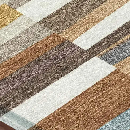 Orange And Copper Striped Washable Indoor Outdoor Area Rug Photo 1
