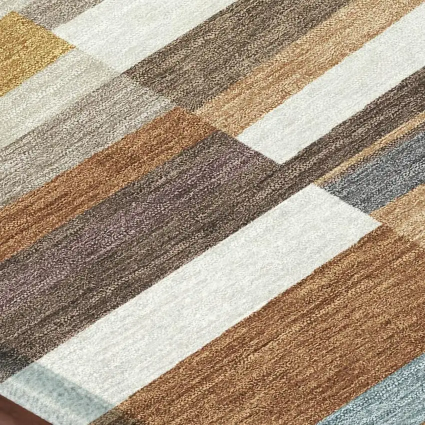 Orange And Copper Striped Washable Indoor Outdoor Area Rug Photo 1