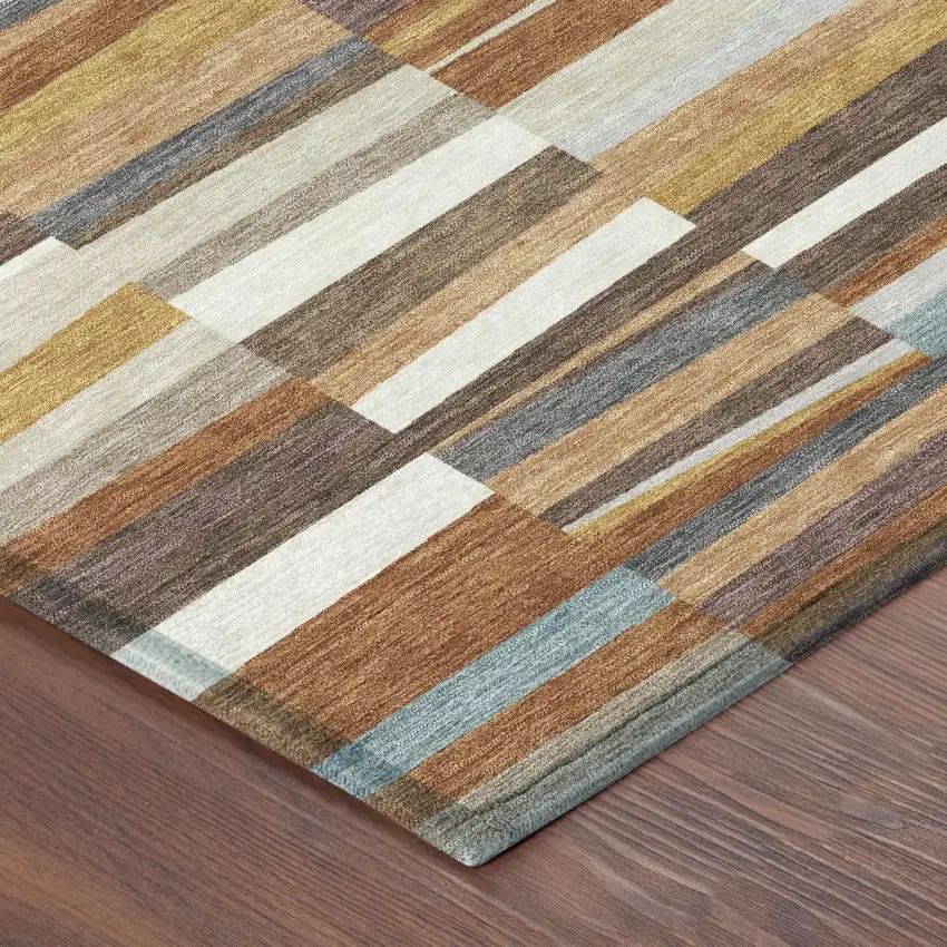 Orange And Copper Striped Washable Indoor Outdoor Area Rug Photo 2